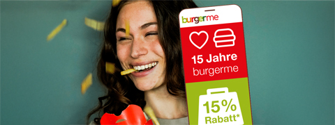 Feiern Sie 15 Jahre burgerme mit 15% Rabattgutschein